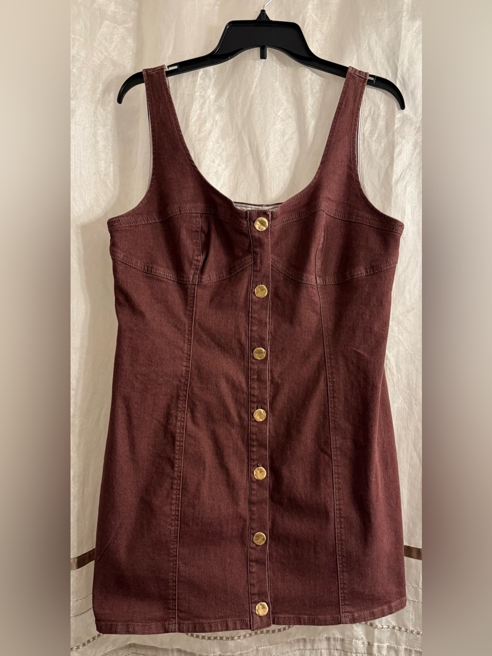 Button-Front Mini Dress in Deep Burgundy